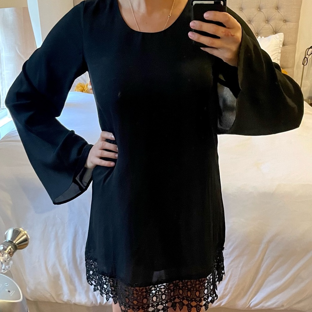 Black lace trimmed mini dress